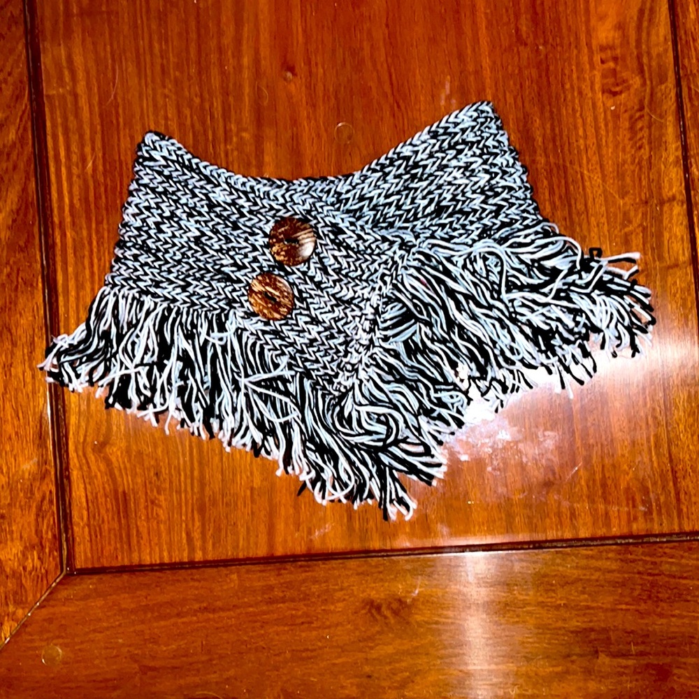 Black and white hand knitted wrap collar